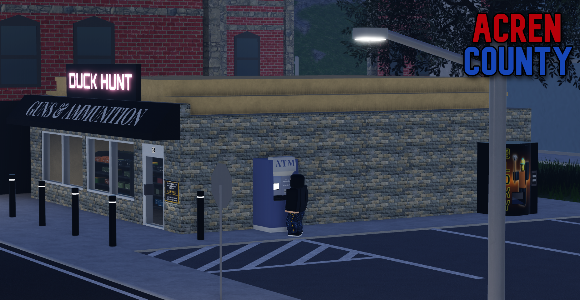 Image of a man robbing an ATM attached to a gun store
